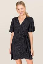 Blue Rain Matilda Polka Dot Wrap Dress - Black