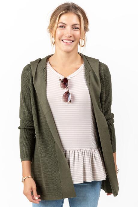 Francesca's Kara Hooded Knit Cardigan - Dark Olive