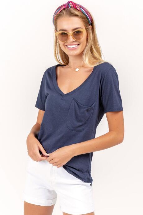 Francesca's Melanie Basic Knit Pocket Tee - Navy