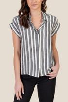 Francesca's Hadley Striped Button Down Top - Black/white