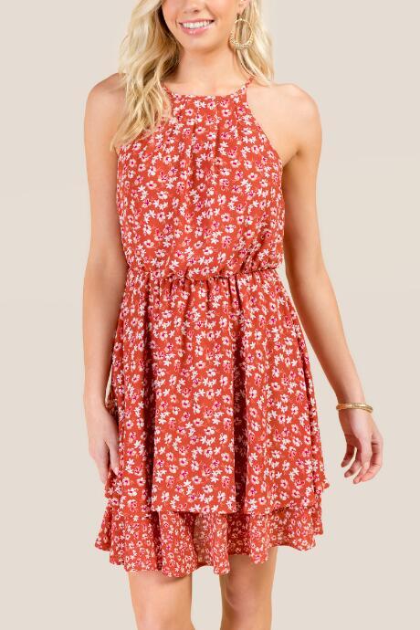 Francesca's Zandra High Neck Dress - Cinnamon