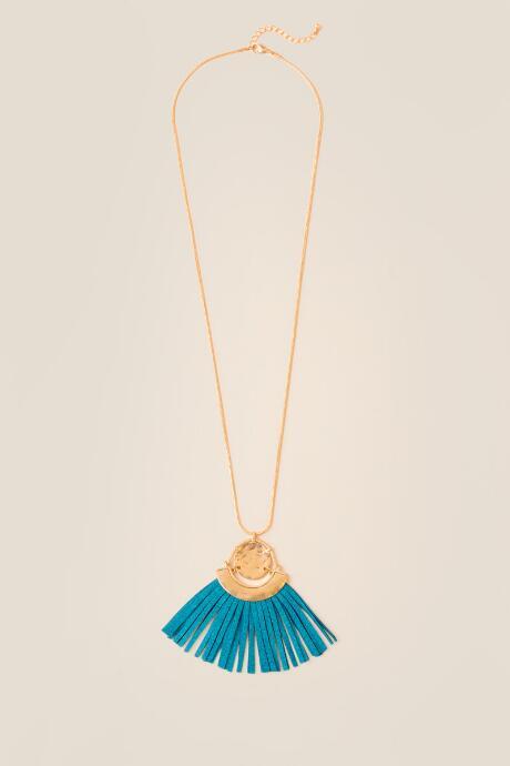 Francesca's Trixie Suede Fringe Tassel Necklace - Teal