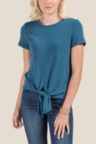 Francesca's Toula Crepe Knit Front Tie Top - Dark Teal