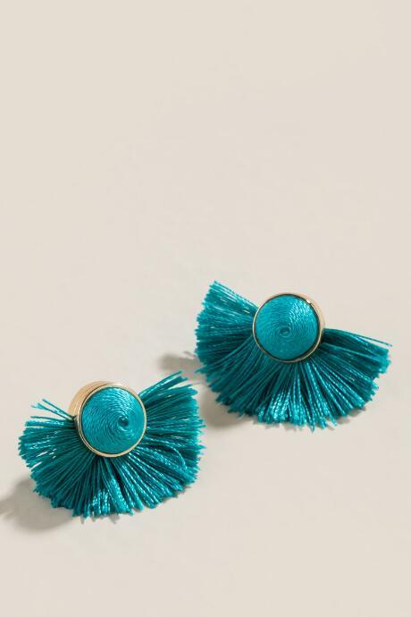 Francesca's Yanna Tassel Fan Studs In Turquoise - Turquoise
