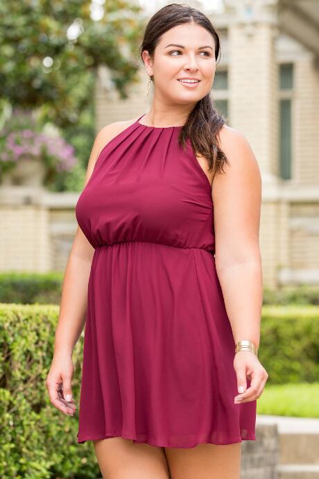 Plus Size Lush Avery Solid Dress - Wine