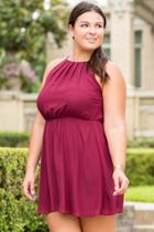 Plus Size Lush Avery Solid Dress - Wine