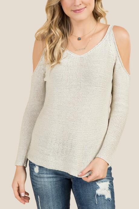 Blue Rain Kayden Cold Shoulder Pullover Sweater - Ivory