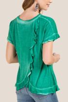 Francesca's Grace Ruffle Cross Back Short Sleeve Top - Jade