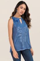 Blue Rain Skye Embroidered Mineral Wash Tank - Navy