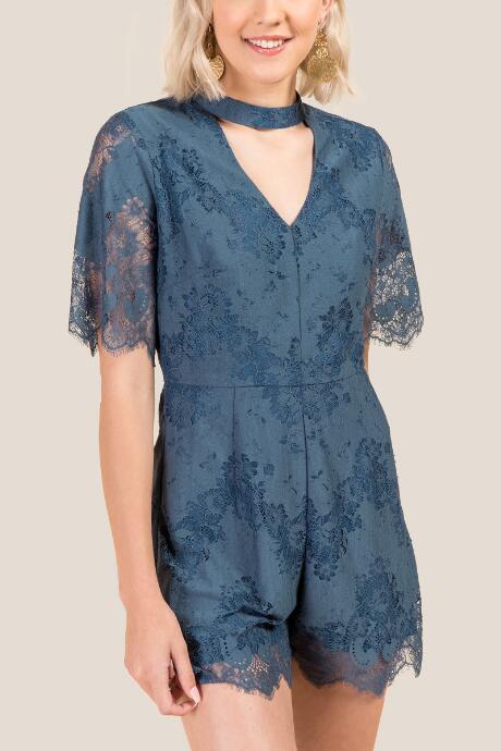 Francesca Inchess Marine Lace Romper - Dark Teal