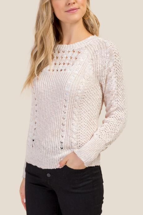 Francesca's Jennifer Lattice Back Sweater - Taupe