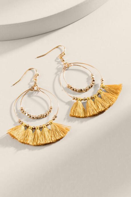 Francesca's Tabitha Circle Tassel Earrings In Mustard - Mustard