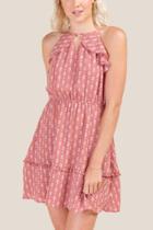 Francesca's Miya Paisley Ruffle Dress - Rose