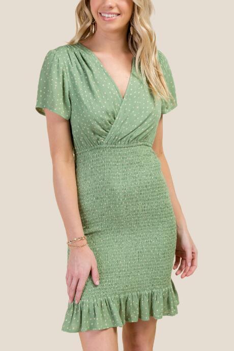 Francesca's Jadyn Smocked Bottom Dress - Moss