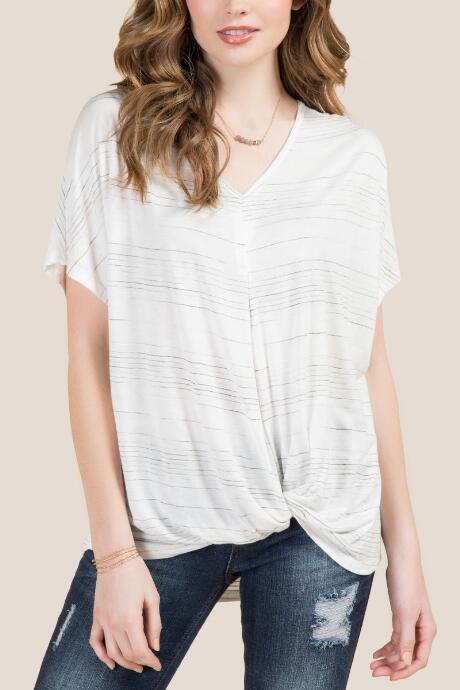 Francesca's Gabriella Short Sleeve Twist Front Top - Ivory