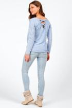 Francesca's Jenn Caged Back Button Top - Light Blue