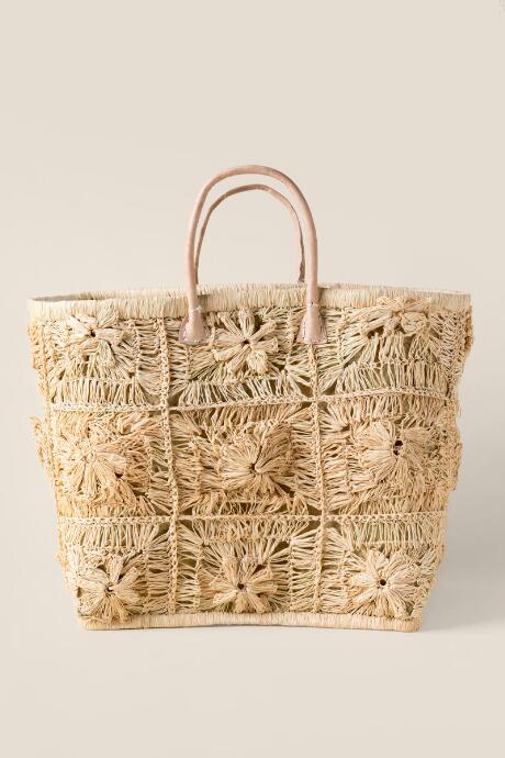 Francesca's Lena Straw Flower Tote - Natural