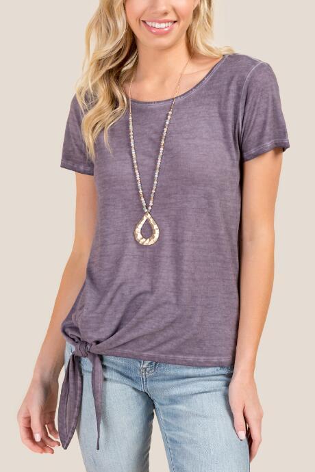 Francesca's Esme Side Knot Basic Tee - Vintage Purple