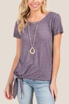 Francesca's Esme Side Knot Basic Tee - Vintage Purple