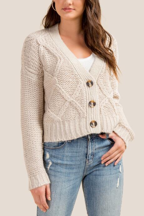 Francesca's Brittani Button Front Cropped Cardigan - Taupe