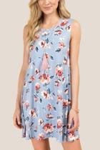Francesca's Josie Floral Cutout Shoulder Knit Dress - Oxford Blue