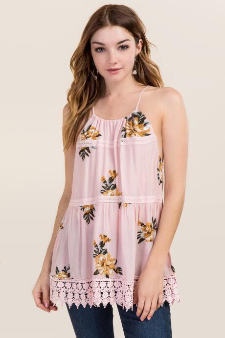 Blue Rain Lexi High Neck Floral Tank - Pink