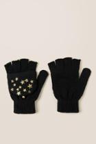 Francesca's Jodi Metallic Star Flip Top Gloves - Black