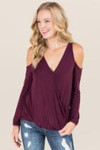 Jolie Clothing, Inc. Joleen Long Sleeve Surplus Cold Shoulder Top - Purple