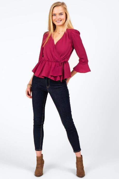 Francesca's Abela Faux Wrap Blouse - Magenta