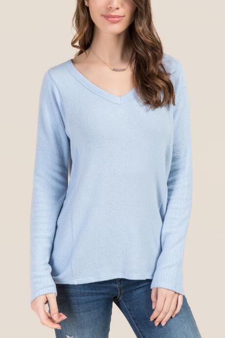 Francesca's Tyra Cozy Rib Side Basic Tee - Oxford Blue