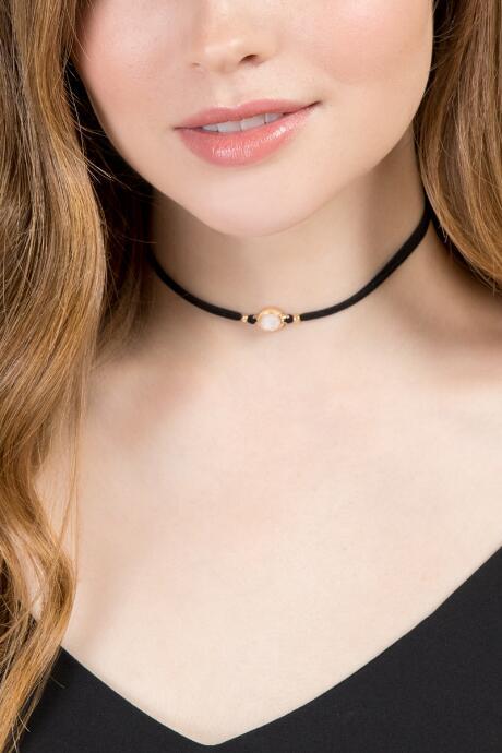 Francesca Inchess Emilia Suede Opal Choker - Black