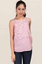 Blue Rain Lulu Mineral Wash Rose Embroidered Tank - Blush