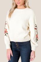 Francesca's Emory Embroidered Sleeve Sweater - Ivory
