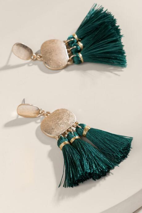 Francesca's Helen Mini Tassel Drop Earrings - Forest