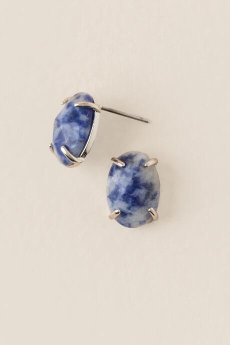 Francesca's Monie Oval Stone Stud Earring - Navy
