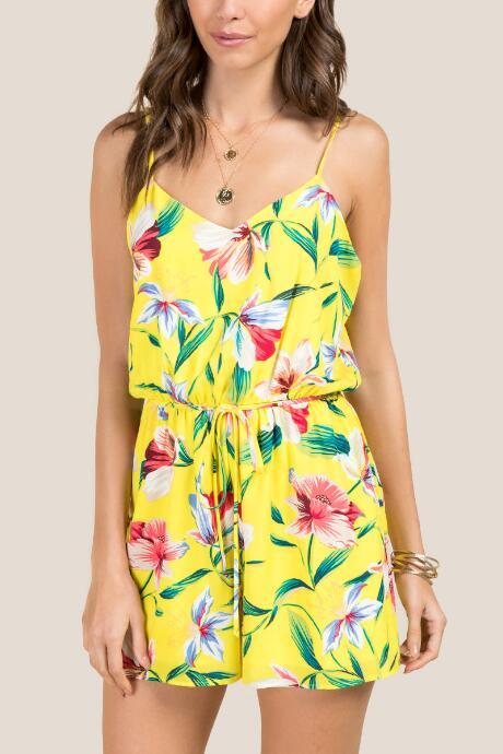Francesca's Brenda Tie Waist Floral Romper - Lemonade