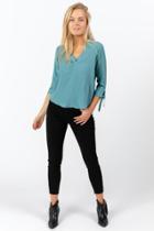 Francesca's Quinley V-neck Tie Sleeve Blouse - Blue