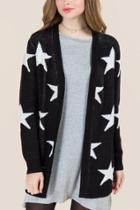 Alya Christen Star Print Cardigan Sweater - Black