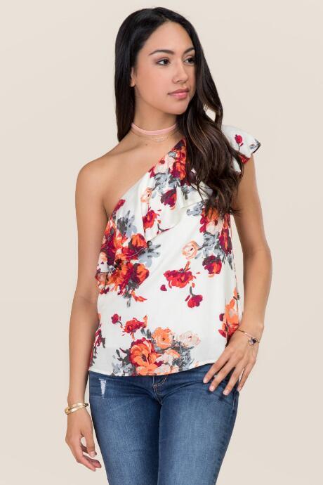 Blue Rain Kaden One Shoulder Floral Tank - Ivory