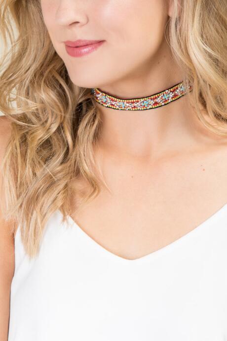 Francesca's Talulah Embroidered Crystal Choker - Multi