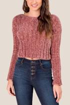 Francesca Inchess Elle Chenille Cropped Sweater - Rose