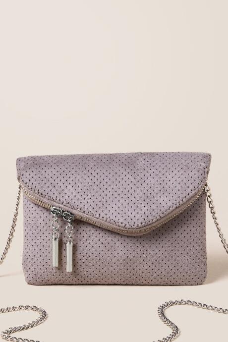 Francesca's Bridget Mini Perforated Crossbody Clutch - Light Gray