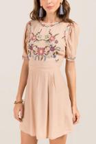 Francesca Inchess Thea Embroidered Babydoll Shift Dress - Taupe