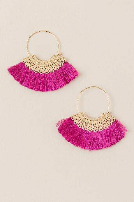 Francesca's Nina Tassel Fan Earrings - Magenta