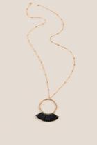 Francesca's Nelly Open Circle Fringe Pendant Necklace - Black
