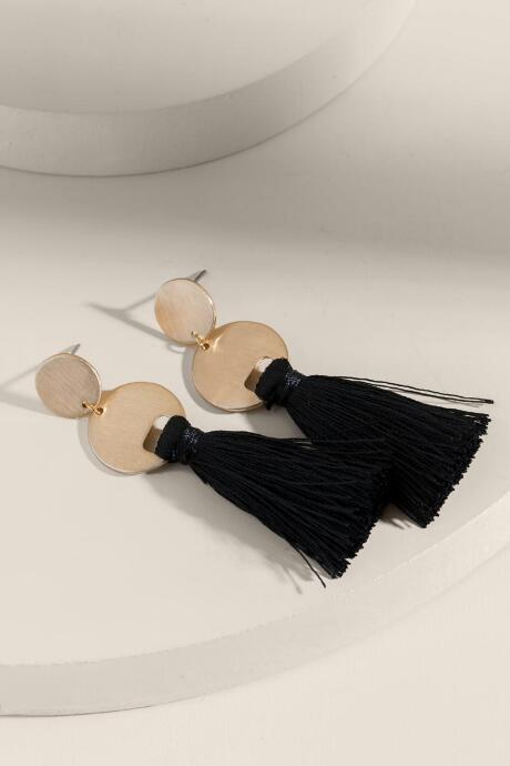 Francesca's Rachel Tassel Drop Earrings - Black