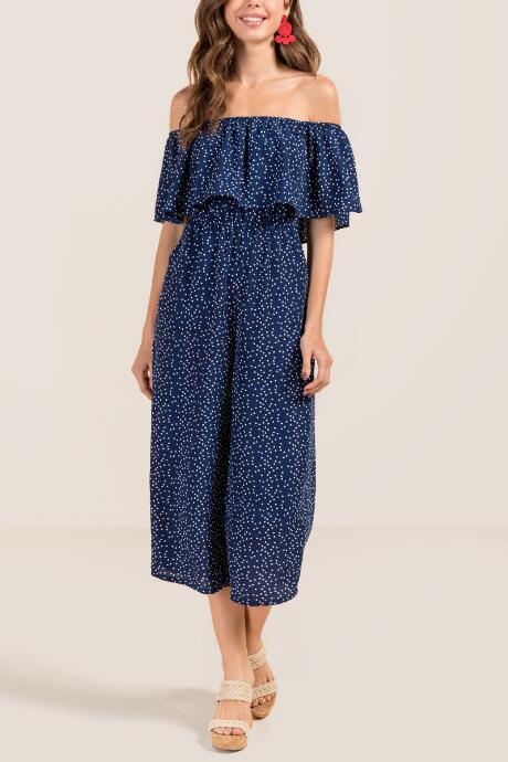 Francesca Inchess Lyla Flounce Pocket Dot Jumpsuit - Navy