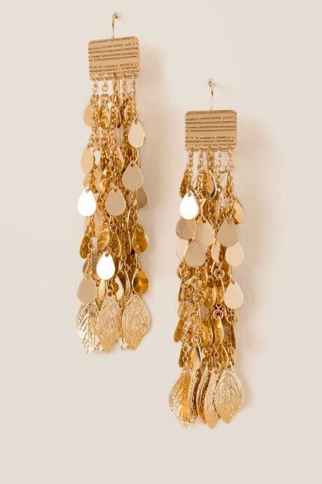 Francesca's Evan Leaf Fringe Chandelier Earring - Gold