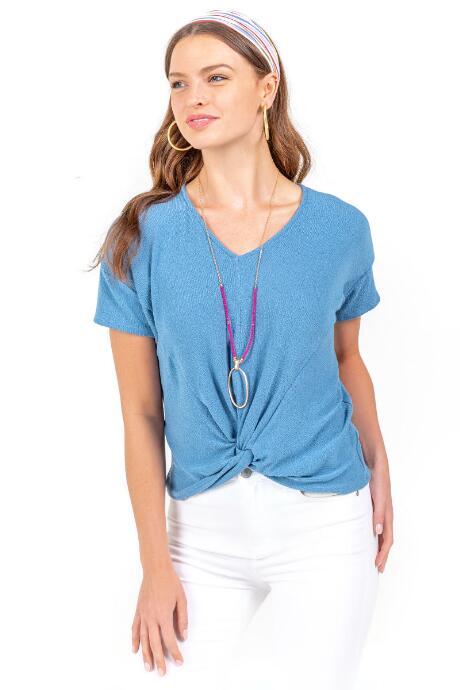Francesca's Bridget Twist Front Tee - Chambray