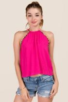 Francesca's Noelle High Neck Swiss Dot And Pom Pom Tank - Pink